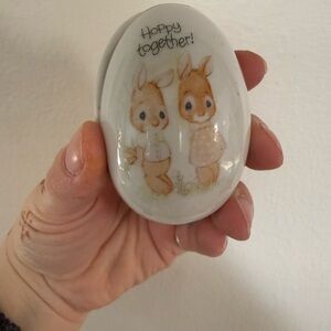 Enesco White Ceramic Egg with Gold Foil Label